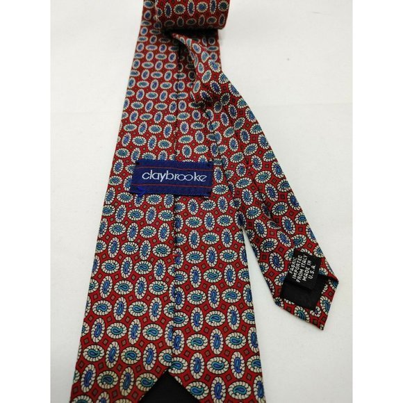 Claybrooke Blue Red Gray Paisley Men's Silk Neck Tie 57"‎ Long x 4" Wide - Picture 3 of 3